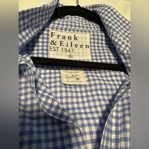 Frank & Eileen Blue Gingham check Italian cotton blouse Sz XL